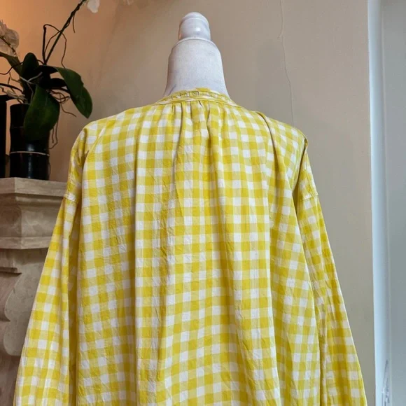 Madewell Yellow Check Gingham Long Sleeve Mini Womens Size L Shift Cotton Casual - Picture 8 of 14